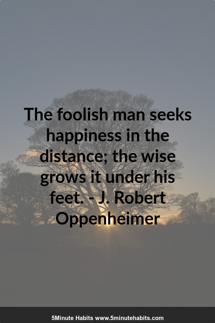 The foolish man seeks happiness in the distance; the wise grows it under his feet. - J. Robert Oppenheimer